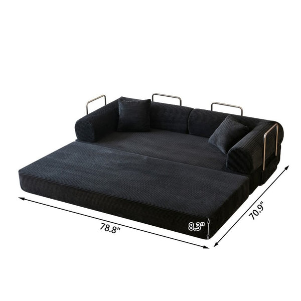 English Elm 78.8 Inch Corduroy Modular Floor Sofa Bed Convertible Sectional for Living Room Black W6119P521170