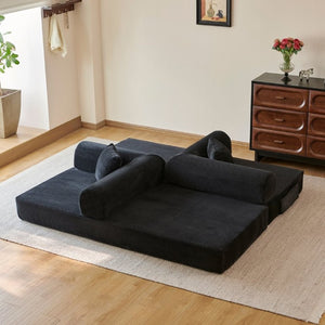 English Elm 78.8 Inch Corduroy Modular Floor Sofa Bed Convertible Sectional for Living Room Black W6119P521170