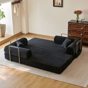 English Elm 78.8 Inch Corduroy Modular Floor Sofa Bed Convertible Sectional for Living Room Black W6119P521170