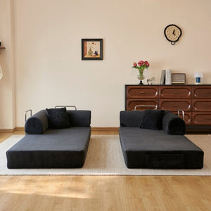 English Elm 78.8 Inch Corduroy Modular Floor Sofa Bed Convertible Sectional for Living Room Black W6119P521170