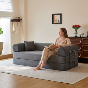 English Elm 78.8 Inch Corduroy Modular Floor Sofa Bed Convertible Sectional for Living Room Grey W6119P521171