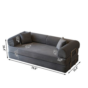 English Elm 78.8 Inch Corduroy Modular Floor Sofa Bed Convertible Sectional for Living Room Grey W6119P521171