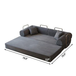 English Elm 78.8 Inch Corduroy Modular Floor Sofa Bed Convertible Sectional for Living Room Grey W6119P521171