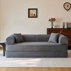 English Elm 78.8 Inch Corduroy Modular Floor Sofa Bed Convertible Sectional for Living Room Grey W6119P521171
