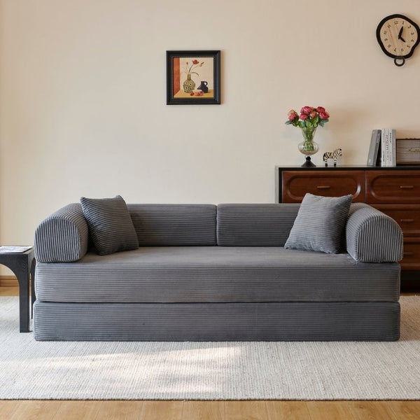 English Elm 78.8 Inch Corduroy Modular Floor Sofa Bed Convertible Sectional for Living Room Grey W6119P521171