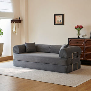 English Elm 78.8 Inch Corduroy Modular Floor Sofa Bed Convertible Sectional for Living Room Grey W6119P521171