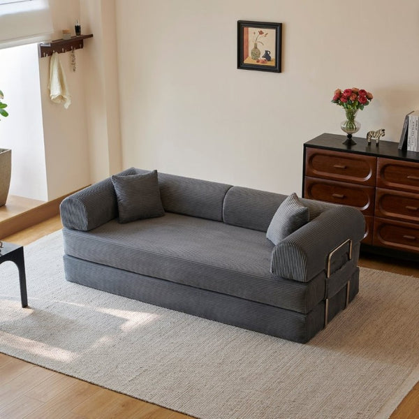 English Elm 78.8 Inch Corduroy Modular Floor Sofa Bed Convertible Sectional for Living Room Grey W6119P521171