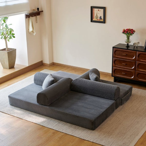English Elm 78.8 Inch Corduroy Modular Floor Sofa Bed Convertible Sectional for Living Room Grey W6119P521171