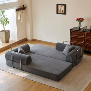 English Elm 78.8 Inch Corduroy Modular Floor Sofa Bed Convertible Sectional for Living Room Grey W6119P521171