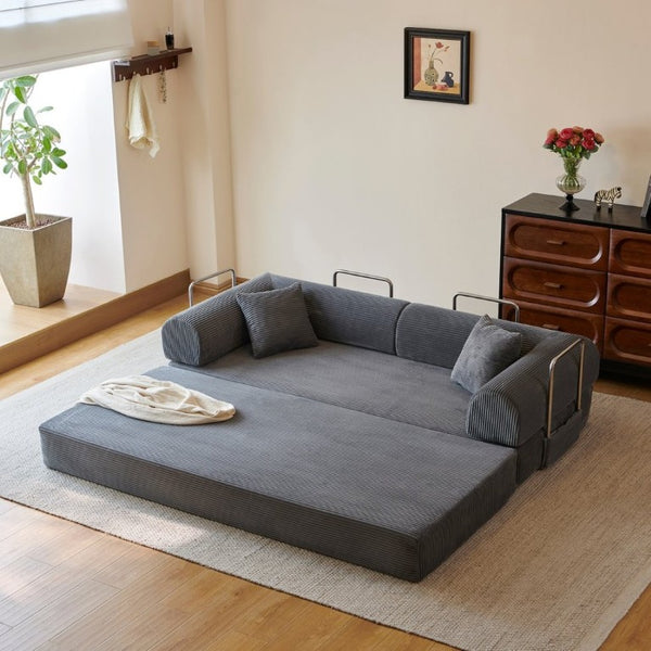 English Elm 78.8 Inch Corduroy Modular Floor Sofa Bed Convertible Sectional for Living Room Grey W6119P521171