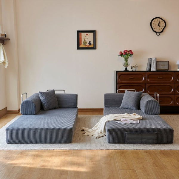 English Elm 78.8 Inch Corduroy Modular Floor Sofa Bed Convertible Sectional for Living Room Grey W6119P521171