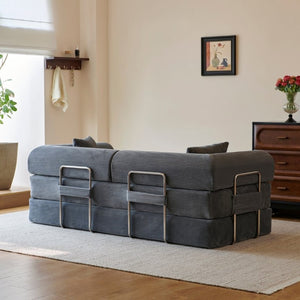 English Elm 78.8 Inch Corduroy Modular Floor Sofa Bed Convertible Sectional for Living Room Grey W6119P521171