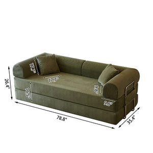 English Elm 78.8 Inch Corduroy Modular Floor Sofa Bed Convertible Sectional for Living Room Green W6119P521174