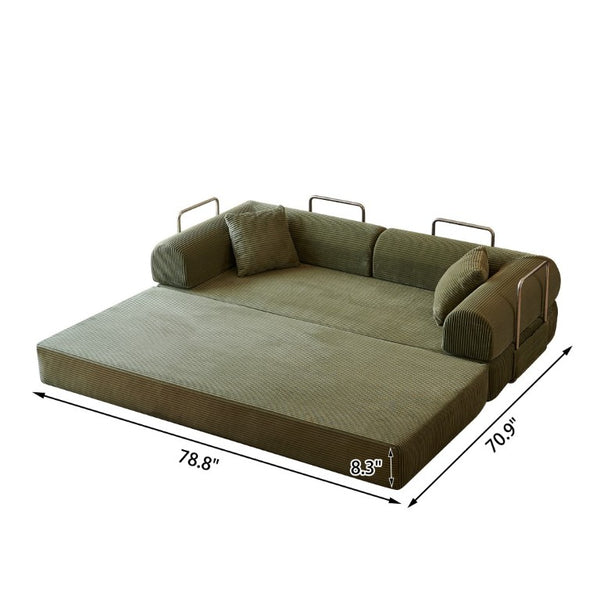 English Elm 78.8 Inch Corduroy Modular Floor Sofa Bed Convertible Sectional for Living Room Green W6119P521174
