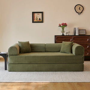 English Elm 78.8 Inch Corduroy Modular Floor Sofa Bed Convertible Sectional for Living Room Green W6119P521174