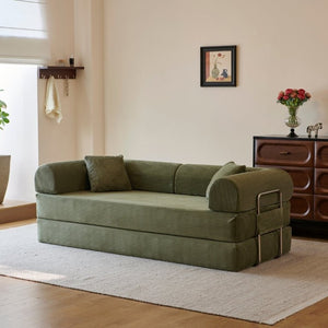 English Elm 78.8 Inch Corduroy Modular Floor Sofa Bed Convertible Sectional for Living Room Green W6119P521174