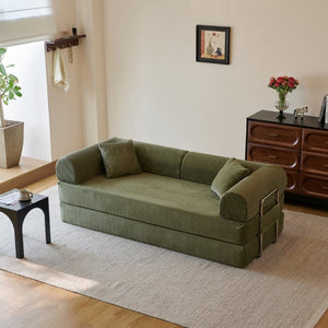 English Elm 78.8 Inch Corduroy Modular Floor Sofa Bed Convertible Sectional for Living Room Green W6119P521174