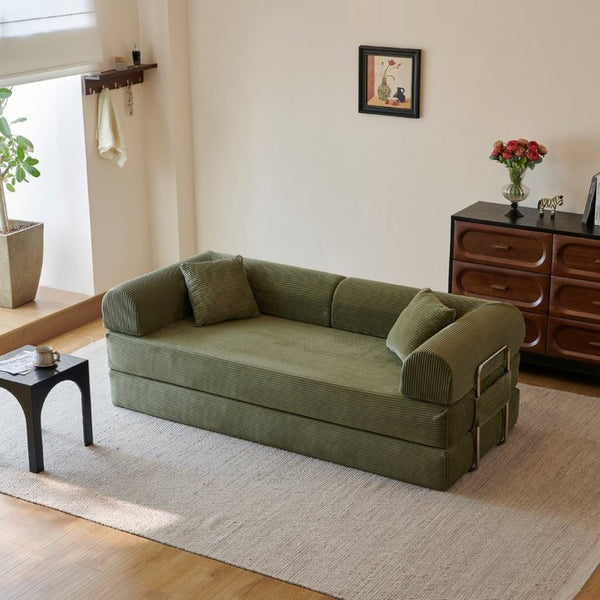 English Elm 78.8 Inch Corduroy Modular Floor Sofa Bed Convertible Sectional for Living Room Green W6119P521174