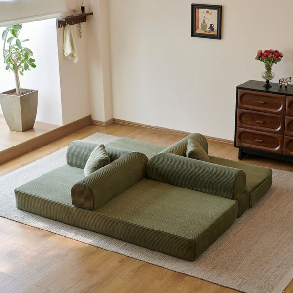 English Elm 78.8 Inch Corduroy Modular Floor Sofa Bed Convertible Sectional for Living Room Green W6119P521174
