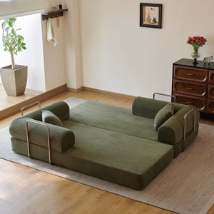 English Elm 78.8 Inch Corduroy Modular Floor Sofa Bed Convertible Sectional for Living Room Green W6119P521174