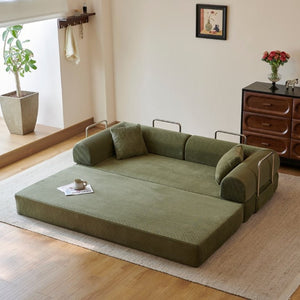 English Elm 78.8 Inch Corduroy Modular Floor Sofa Bed Convertible Sectional for Living Room Green W6119P521174