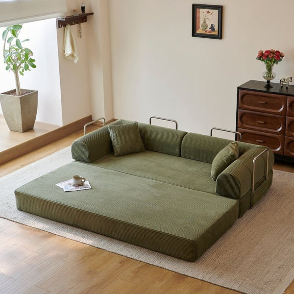 English Elm 78.8 Inch Corduroy Modular Floor Sofa Bed Convertible Sectional for Living Room Green W6119P521174