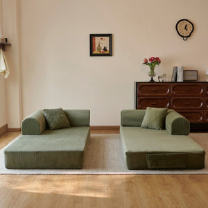 English Elm 78.8 Inch Corduroy Modular Floor Sofa Bed Convertible Sectional for Living Room Green W6119P521174