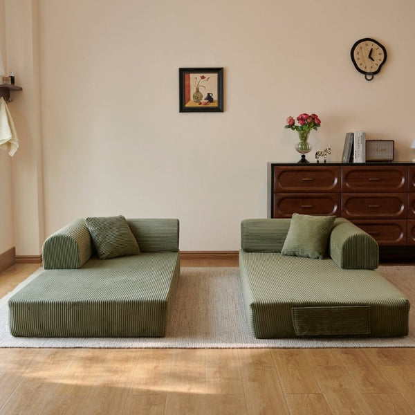 English Elm 78.8 Inch Corduroy Modular Floor Sofa Bed Convertible Sectional for Living Room Green W6119P521174