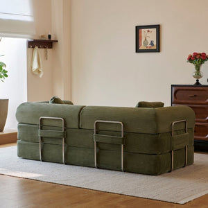 English Elm 78.8 Inch Corduroy Modular Floor Sofa Bed Convertible Sectional for Living Room Green W6119P521174