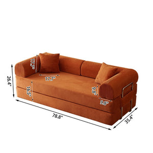 English Elm 78.8 Inch Corduroy Modular Floor Sofa Bed Convertible Sectional for Living Room Tangerine W6119P521175