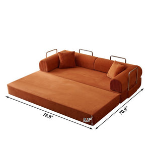 English Elm 78.8 Inch Corduroy Modular Floor Sofa Bed Convertible Sectional for Living Room Tangerine W6119P521175