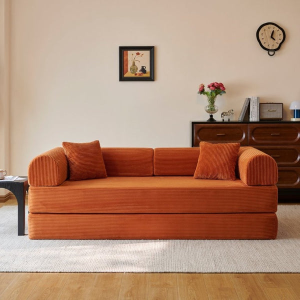 English Elm 78.8 Inch Corduroy Modular Floor Sofa Bed Convertible Sectional for Living Room Tangerine W6119P521175