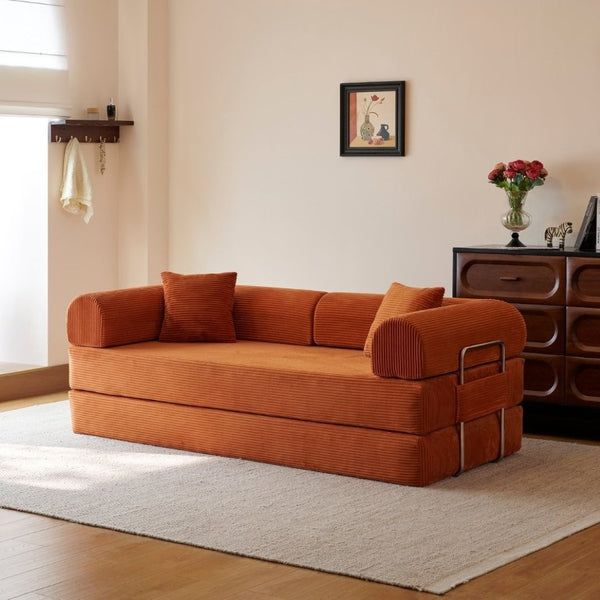 English Elm 78.8 Inch Corduroy Modular Floor Sofa Bed Convertible Sectional for Living Room Tangerine W6119P521175