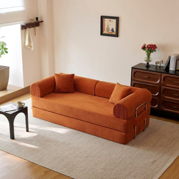 English Elm 78.8 Inch Corduroy Modular Floor Sofa Bed Convertible Sectional for Living Room Tangerine W6119P521175