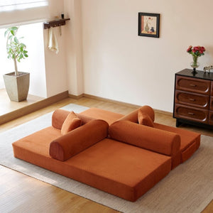 English Elm 78.8 Inch Corduroy Modular Floor Sofa Bed Convertible Sectional for Living Room Tangerine W6119P521175