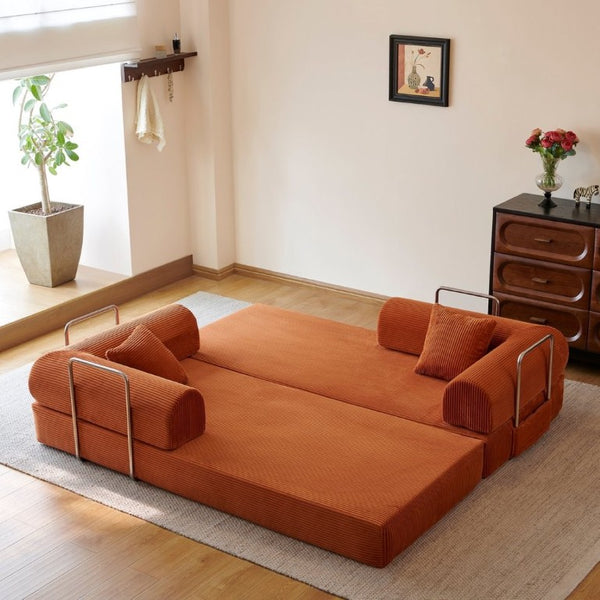 English Elm 78.8 Inch Corduroy Modular Floor Sofa Bed Convertible Sectional for Living Room Tangerine W6119P521175