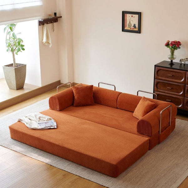 English Elm 78.8 Inch Corduroy Modular Floor Sofa Bed Convertible Sectional for Living Room Tangerine W6119P521175