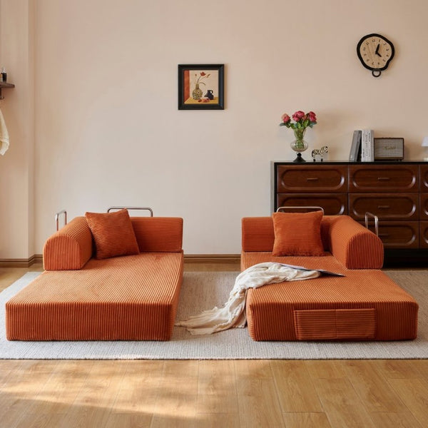 English Elm 78.8 Inch Corduroy Modular Floor Sofa Bed Convertible Sectional for Living Room Tangerine W6119P521175