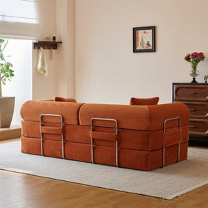 English Elm 78.8 Inch Corduroy Modular Floor Sofa Bed Convertible Sectional for Living Room Tangerine W6119P521175