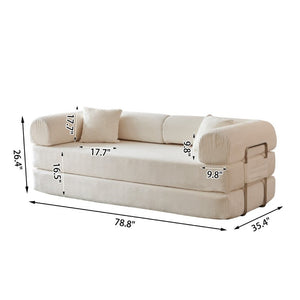 English Elm 78.8 Inch Corduroy Modular Floor Sofa Bed Convertible Sectional for Living Room White W6119P521176