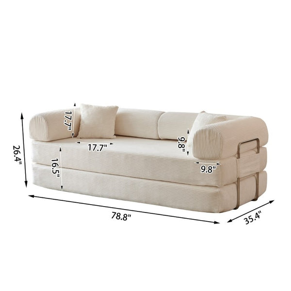 English Elm 78.8 Inch Corduroy Modular Floor Sofa Bed Convertible Sectional for Living Room White W6119P521176