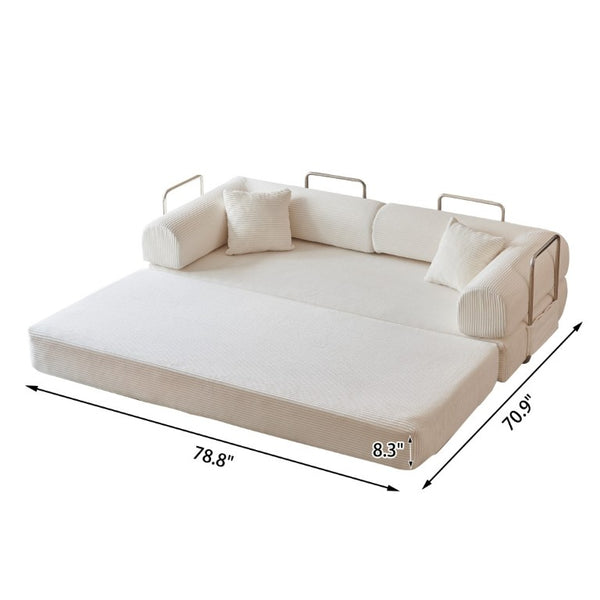 English Elm 78.8 Inch Corduroy Modular Floor Sofa Bed Convertible Sectional for Living Room White W6119P521176