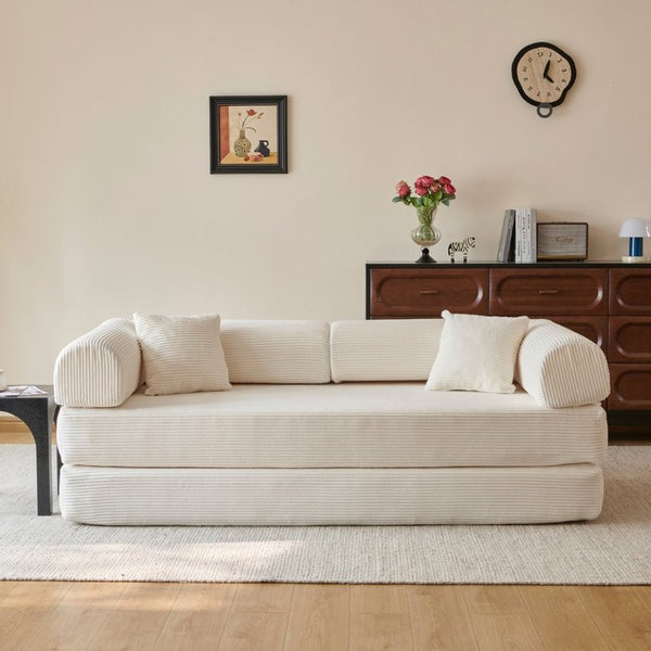English Elm 78.8 Inch Corduroy Modular Floor Sofa Bed Convertible Sectional for Living Room White W6119P521176