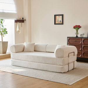 English Elm 78.8 Inch Corduroy Modular Floor Sofa Bed Convertible Sectional for Living Room White W6119P521176