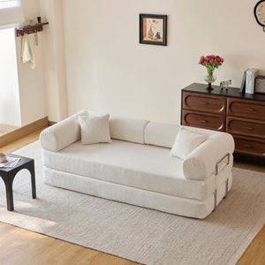 English Elm 78.8 Inch Corduroy Modular Floor Sofa Bed Convertible Sectional for Living Room White W6119P521176