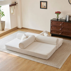 English Elm 78.8 Inch Corduroy Modular Floor Sofa Bed Convertible Sectional for Living Room White W6119P521176