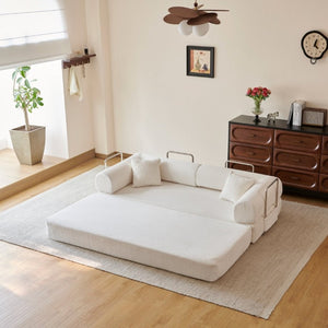 English Elm 78.8 Inch Corduroy Modular Floor Sofa Bed Convertible Sectional for Living Room White W6119P521176
