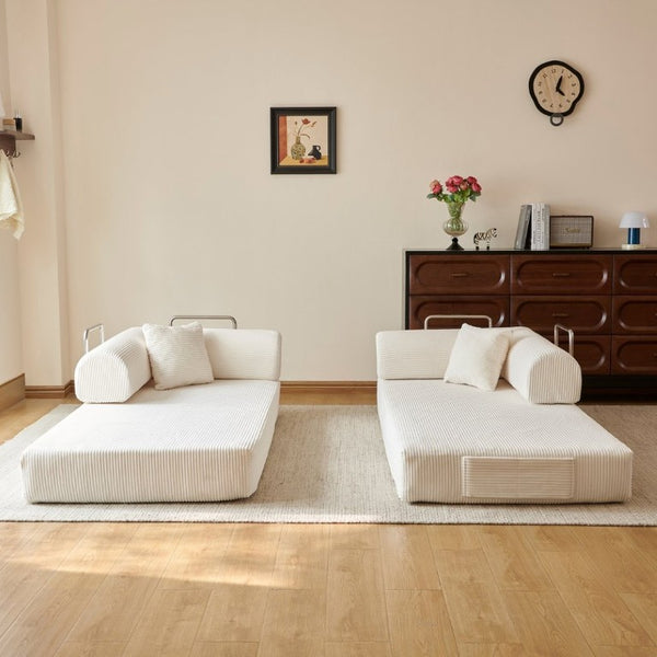 English Elm 78.8 Inch Corduroy Modular Floor Sofa Bed Convertible Sectional for Living Room White W6119P521176