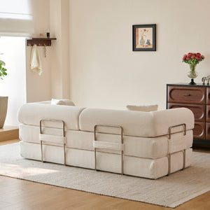 English Elm 78.8 Inch Corduroy Modular Floor Sofa Bed Convertible Sectional for Living Room White W6119P521176