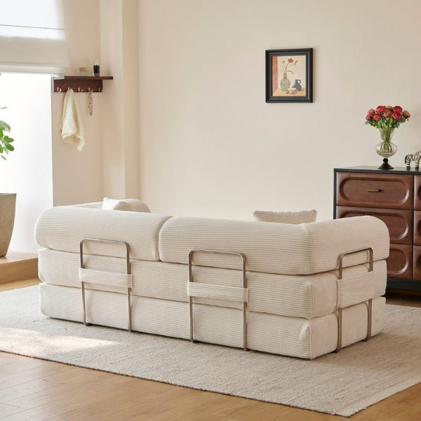 English Elm 78.8 Inch Corduroy Modular Floor Sofa Bed Convertible Sectional for Living Room White W6119P521176